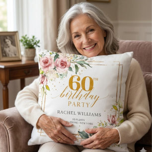 Rachel Williams 60th Birthday Party Floral Gold Throw Pillow