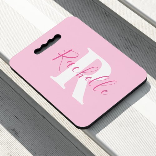 Rachelle name and initial monogram pink seat cushion