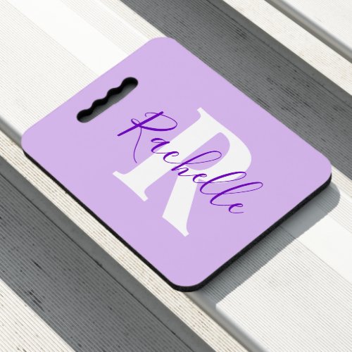 Rachelle name and initial monogram purple seat cushion