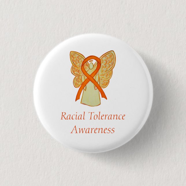 Racial Tolerance Orange Awareness Angel Ribbon Pin (Front)