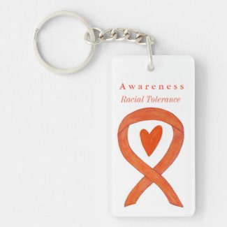 Racial Tolerance Orange Awareness Ribbon Keychain