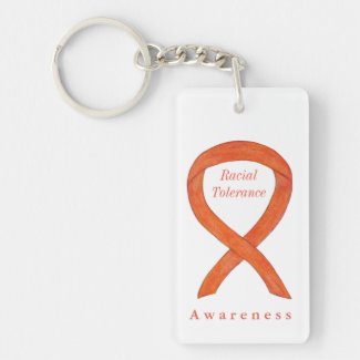 Racial Tolerance Orange Awareness Ribbon Keychain