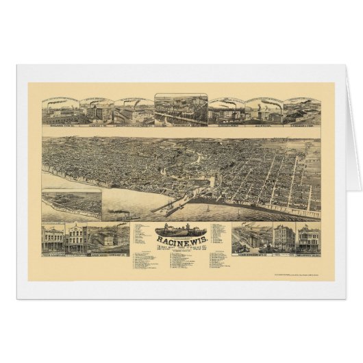 Racine, WI Panoramic Map - 1883 Cards (Front Horizontal)