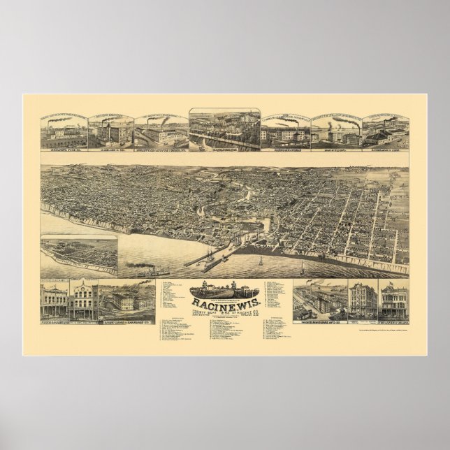 Racine, WI Panoramic Map - 1883 Poster (Front)