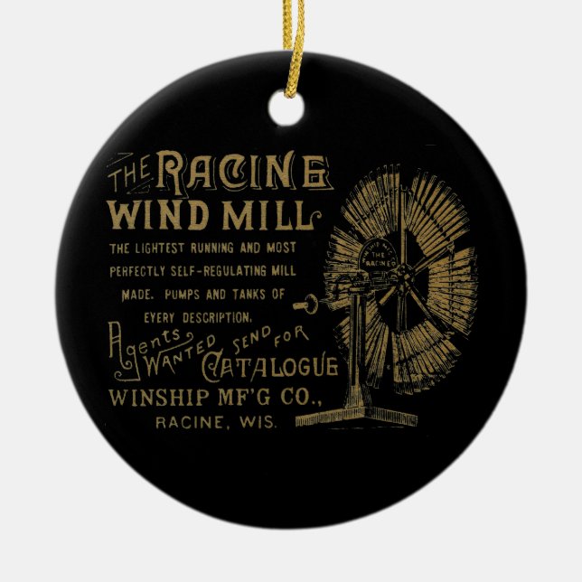 Racine Wind Mill Racine Wisconsin 1889 Ceramic Ornament (Front)
