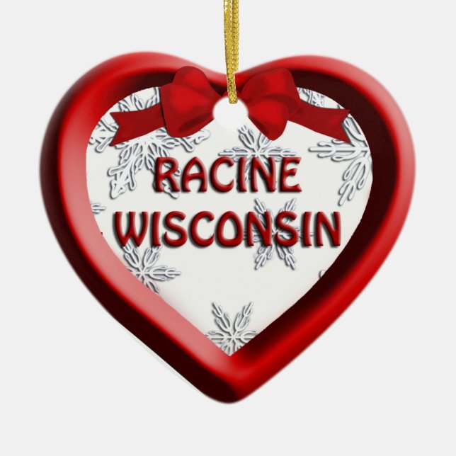 Racine Wisconsin Heart Christmas Ornament (Front)