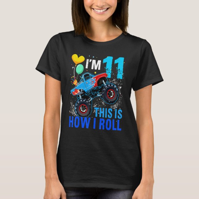 Racing 11th Birthday Boy Blaze Car 11 Years Monste T-Shirt (Front)