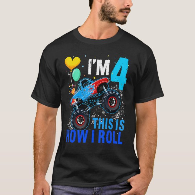 Racing 4th Birthday Boy Blaze Car 4 Years Old Mons T-Shirt (Front)