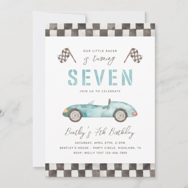 Racing 7th Birthday Invitation | Racing Invitation (Front)