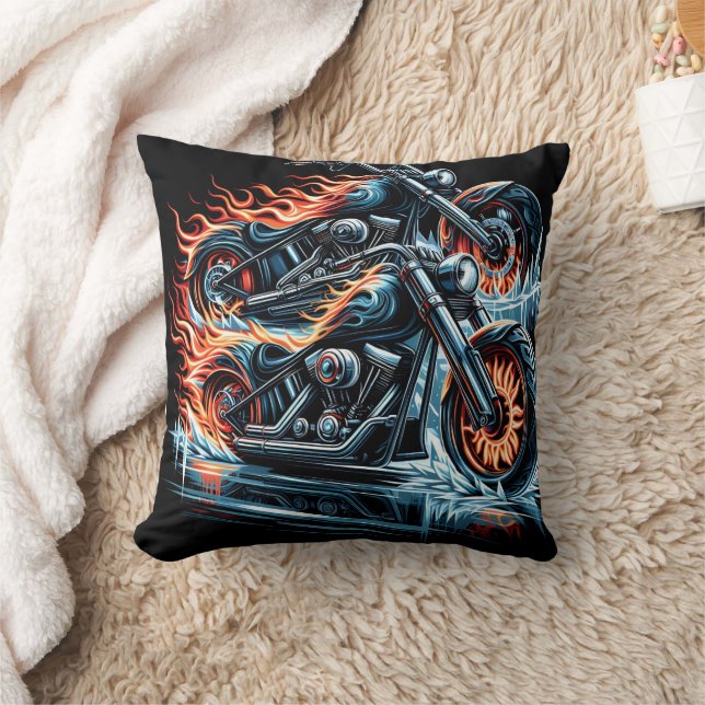 Racing a hot bike in a frozen world throw pillow (Blanket)