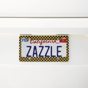 Racing and Checkered Pattern 2 -Gold and Black- License Plate Frame