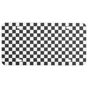 Racing and Checkered Pattern -Black and White- License Plate