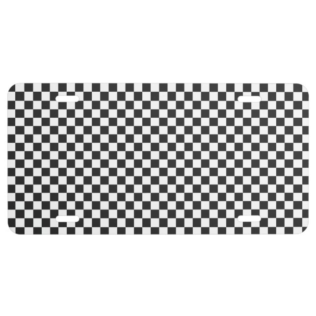 Racing and Checkered Pattern -Black and White- License Plate (Front)