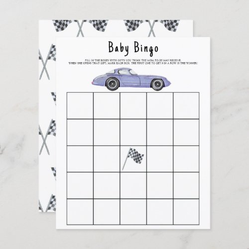 Racing Baby shower bingo game
