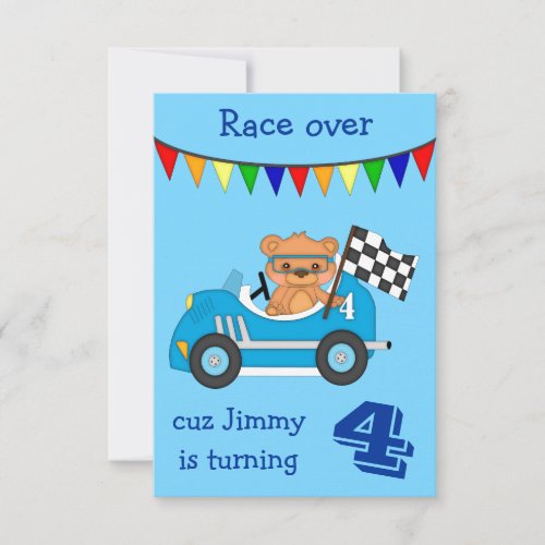 Racing Bear Kids Birthday Party Invitation