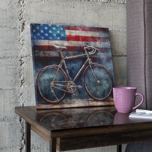 racing bike in acrylic american flag background