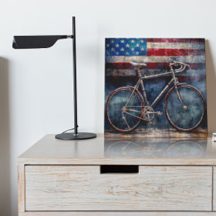 racing bike in acrylic american flag background metal print