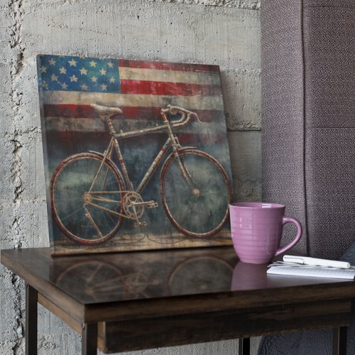 racing bike in acrylic american flag background wood wall art