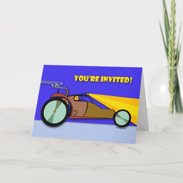 Racing Birthday Party Invitation Card, Dune Buggy (Front)