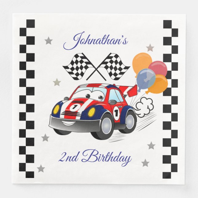 Racing Birthday Party | Race Car & Checkered Flag Paper Dinner Napkins (Front)