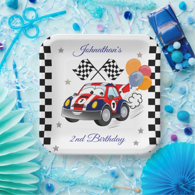 Racing Birthday Party | Race Car & Checkered Flag Paper Plates (Party)
