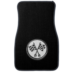 Racing black and white durable car floor mat