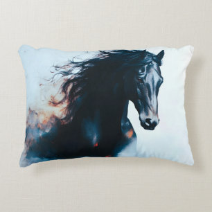 Racing Black Horse Portrait Minimalist Accent Pillow
