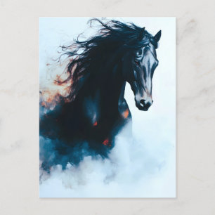 Racing Black Horse Portrait Minimalist Announcement Postcard