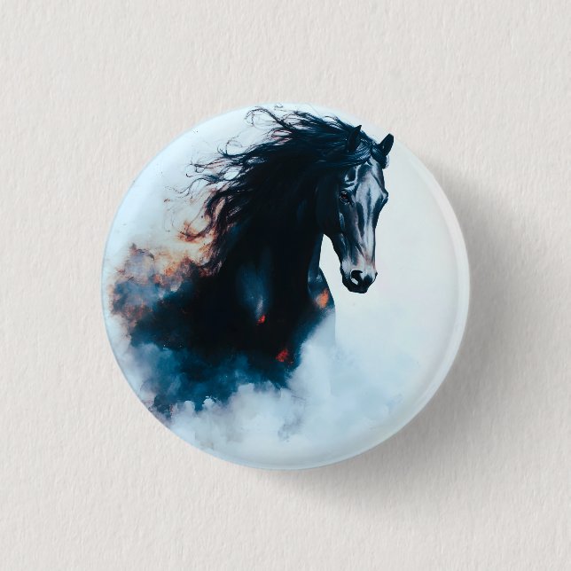 Racing Black Horse Portrait Minimalist Button (Front)