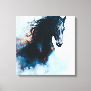 Racing Black Horse Portrait Minimalist Canvas Print