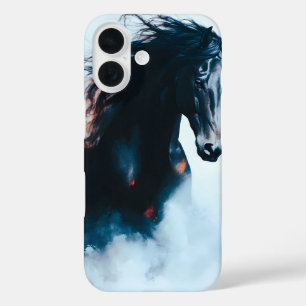 Racing Black Horse Portrait Minimalist iPhone 16 Case
