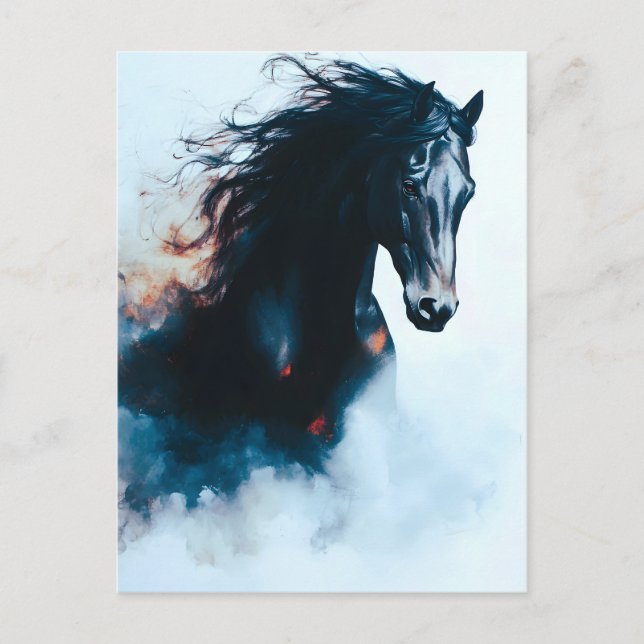  Racing Black Horse Portrait Minimalist Holiday Postcard (Front)
