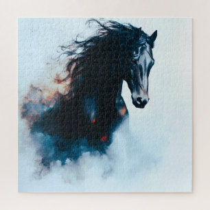 Racing Black Horse Portrait Minimalist Jigsaw Puzzle