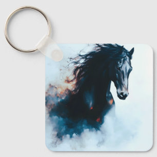 Racing Black Horse Portrait Minimalist Keychain