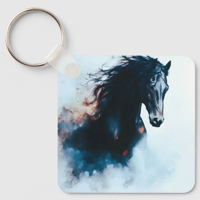 Racing Black Horse Portrait Minimalist Keychain (Front)