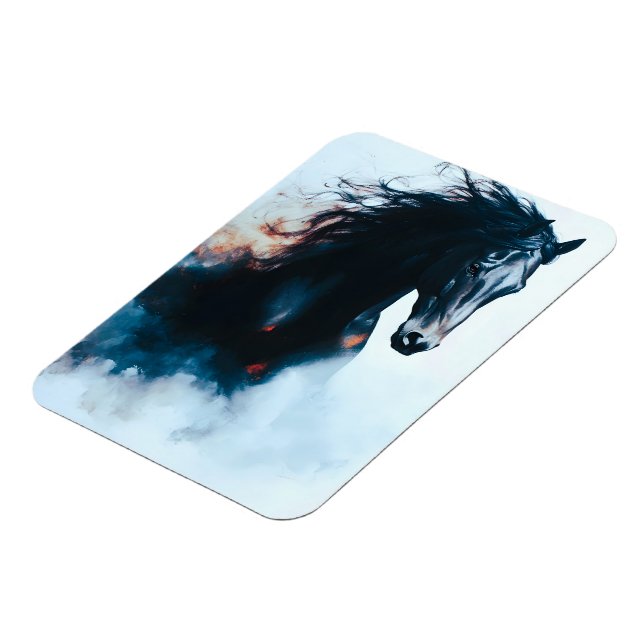  Racing Black Horse Portrait Minimalist Magnet (Left Side)
