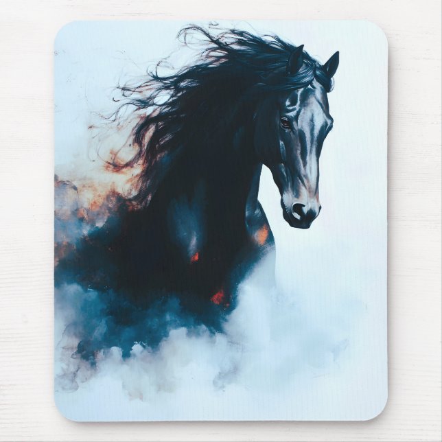  Racing Black Horse Portrait Minimalist Mouse Pad (Front)