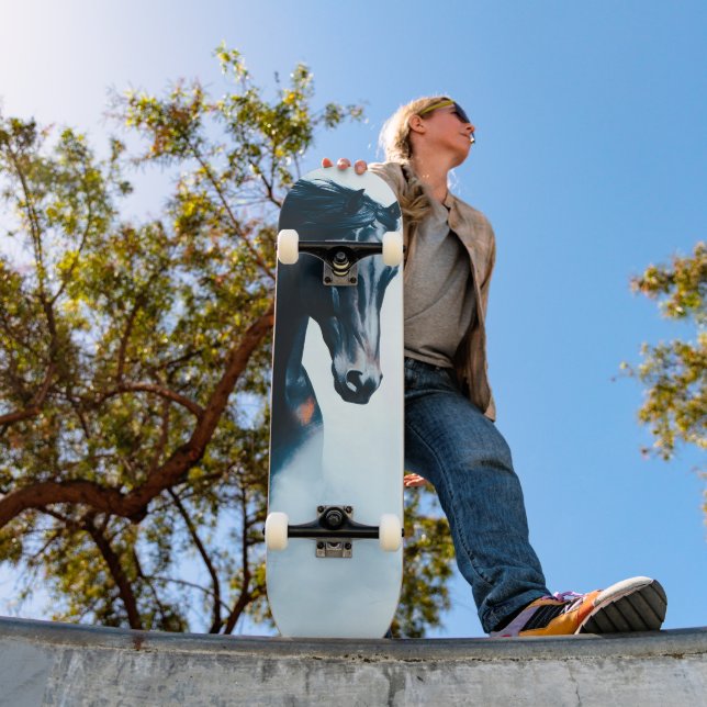  Racing Black Horse Portrait Minimalist Skateboard (Outdoor 1)