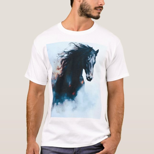  Racing Black Horse Portrait Minimalist T-Shirt (Front)