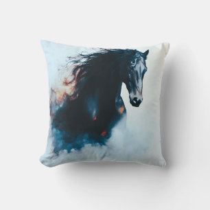Racing Black Horse Portrait Minimalist Throw Pillow