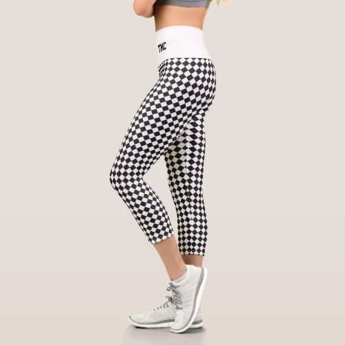 Racing Black White Checker Flag Custom Initials Capri Leggings