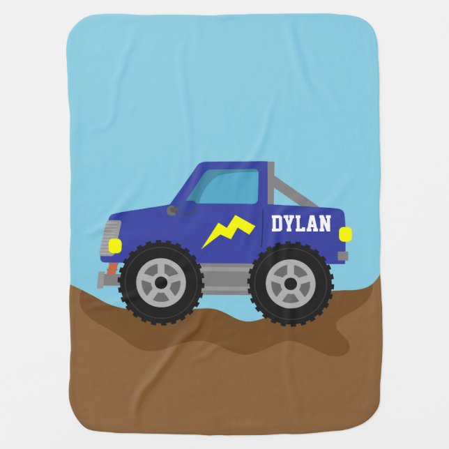 Racing Blue Monster Truck, for Baby Boys Stroller Blanket (Front)