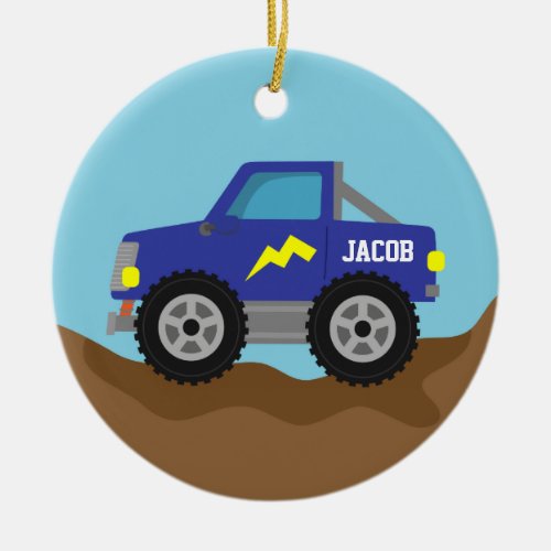 Racing Blue Monster Truck for Boys Ceramic Ornament