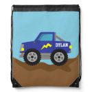 Racing Blue Monster Truck, for Boys Drawstring Bag Racing Blue Monster Truck, for Boys Drawstring Bag
