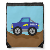 Racing Blue Monster Truck, for Boys Drawstring Bag Racing Blue Monster Truck, for Boys Drawstring Bag