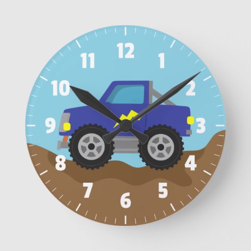 Racing Blue Monster Truck for Boys Room Round Clock