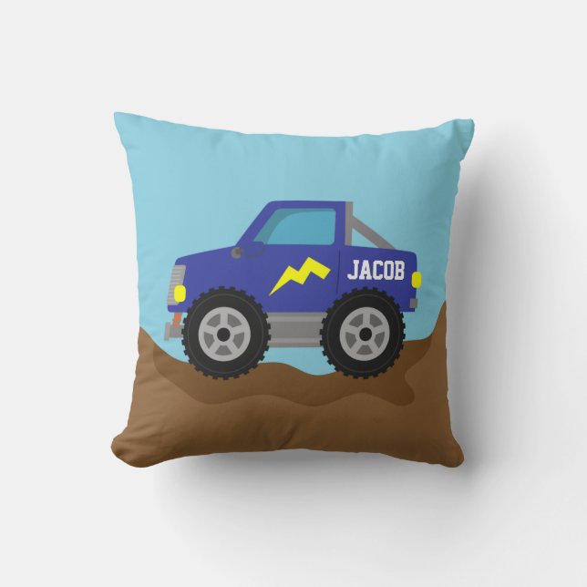 Racing Blue Monster Truck, for Boys Room Throw Pillow (Front)