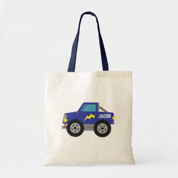 Racing Blue Monster Truck  For Boys Tote Bag by RustyDoodle at Zazzle