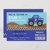 Racing Blue Monster Truck Party, Admission Ticket Invitation (Front/Back)