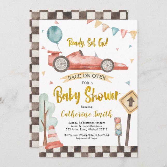 Racing Boy Baby Shower Invitation (Front/Back)